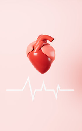 Human heart beat rate line and cardiogram pulse heartbeat, 3d rendering. Digital drawing.の写真素材