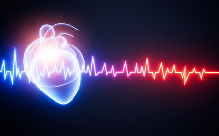 Human heart beat rate line and cardiogram pulse heartbeat, 3d rendering. Digital drawing.の写真素材
