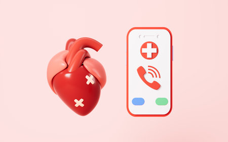 Injured heart and emergency call, heart health, heart treatment, 3d rendering. Digital drawing.の写真素材