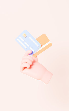 Cartoon hand and bank cards, 3d rendering. Digital drawing.の写真素材