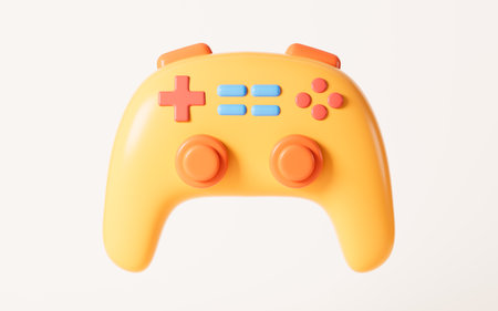 Cartoon gamepad in the white background, 3d rendering. Digital drawing.の写真素材