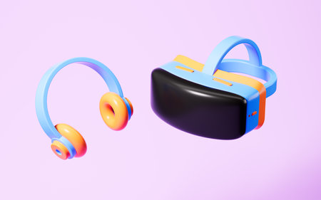 VR glasses virtual reality headset, 3d rendering. Digital drawing.の写真素材