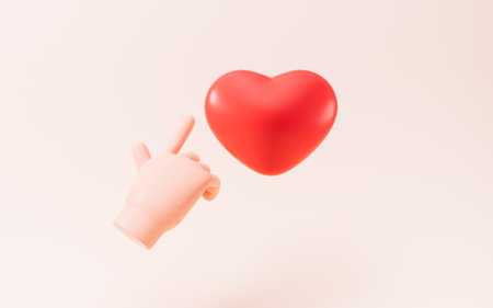Cartoon hand and heart , 3d rendering. Digital drawing.の写真素材