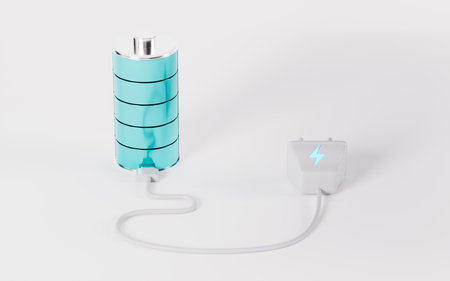 Full energy battery with live socket, 3d rendering. Digital drawing.の写真素材