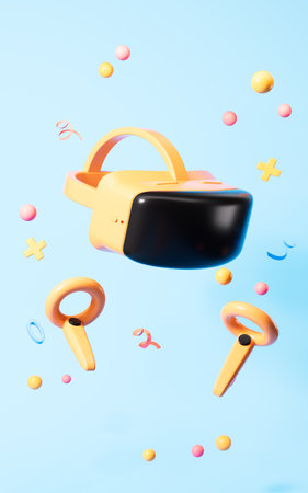 Gamepad and VR glasses virtual reality headset, 3d rendering. Digital drawing.の写真素材