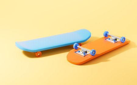 Skateboarding in the yellow background, 3d rendering. Digital drawing.の写真素材