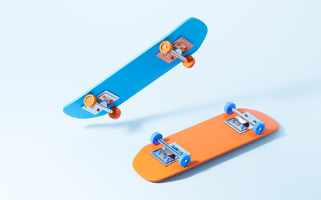 Skateboarding in the blue background, 3d rendering. Digital drawing.の写真素材
