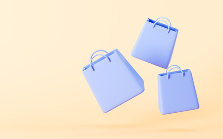 Flying shopping bags in the red background, 3d rendering. Digital drawing.の写真素材