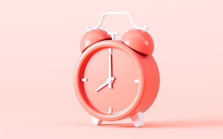 Cartoon pink clock in the pink background, 3d rendering. Digital drawing.の写真素材