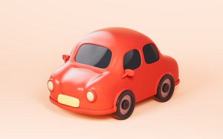 Cartoon car with yellow background, model car, 3d rendering. Digital drawing.の写真素材
