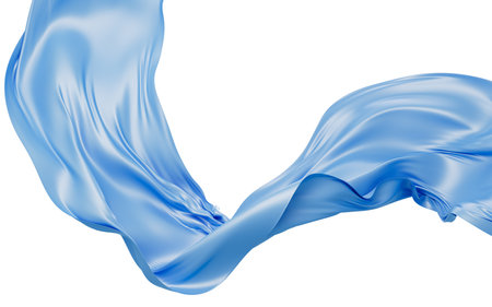 Blue silk fabric, blue cloth material flying in the wind , 3d rendering. Digital drawing.の写真素材