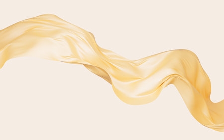 Gold silk fabric, gold cloth material flying in the wind , 3d rendering. Digital drawing.の写真素材