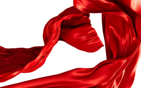 Red silk fabric, red cloth material flying in the wind , 3d rendering. Digital drawing.の写真素材