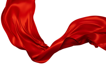 Red silk fabric, red cloth material flying in the wind , 3d rendering. Digital drawing.の写真素材