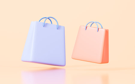 Shopping bags in the yellow background, 3d rendering. Digital drawing.の写真素材
