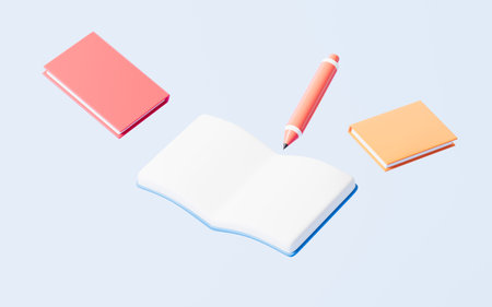 Cartoon books in the blue background, 3d rendering. Digital drawing.の写真素材