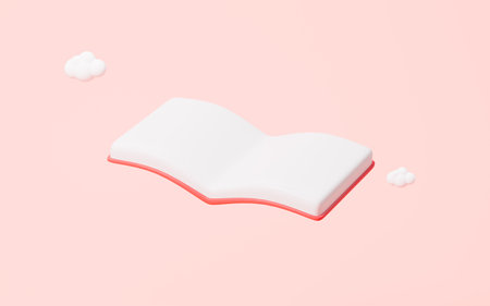 Cartoon opening book in the pink background, 3d rendering. Digital drawing.の写真素材