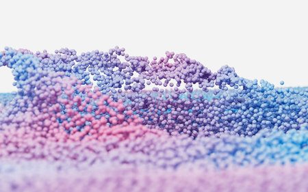 Abstract splash particles and balls, 3d rendering. Digital drawing.の写真素材