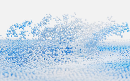 Abstract splash particles and balls, 3d rendering. Digital drawing.の写真素材