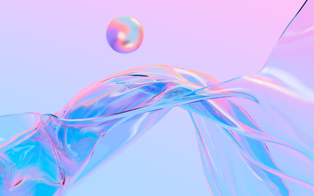 Abstract flowing transparent glass background, 3d rendering. Digital drawing.の写真素材