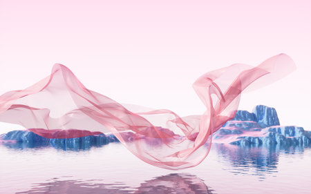 Abstract silk flying on the water surface, 3d rendering. Digital drawing.の写真素材