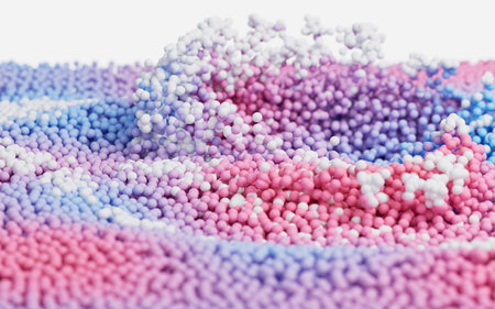 Abstract splash particles and balls, 3d rendering. Digital drawing.の写真素材