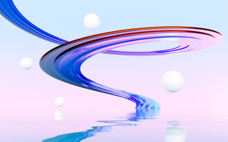 Abstract spiral curves and water surface background, 3d rendering. Digital drawing.の写真素材