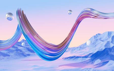 Abstract water surface and geometry curve background, 3d rendering. Digital drawing.の写真素材