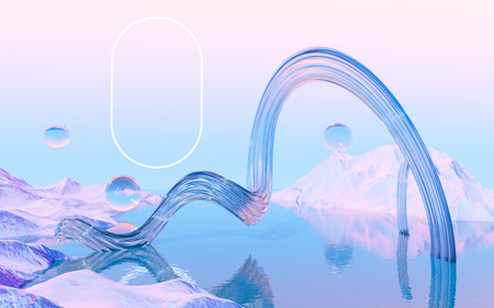 Abstract water surface and geometry curve background, 3d rendering. Digital drawing.の写真素材