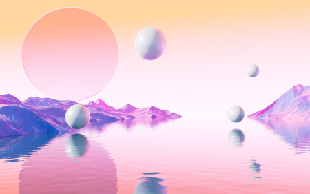 Abstract water surface and geometry background, 3d rendering. Digital drawing.の写真素材