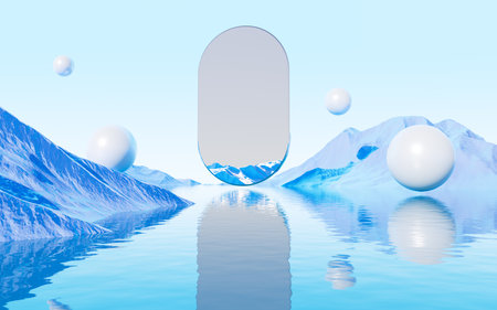 Abstract water surface and geometry background, 3d rendering. Digital drawing.の写真素材