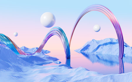 Abstract water surface and geometry curve background, 3d rendering. Digital drawing.の写真素材