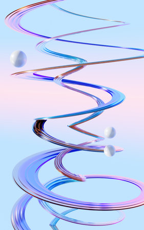 Abstract spiral curves and water surface background, 3d rendering. Digital drawing.の写真素材