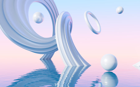 Abstract spiral curves and water surface background, 3d rendering. Digital drawing.の写真素材