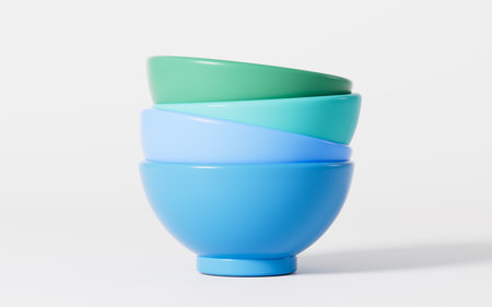 A stack of empty bowls in the white background, 3d rendering. Digital drawing.の写真素材