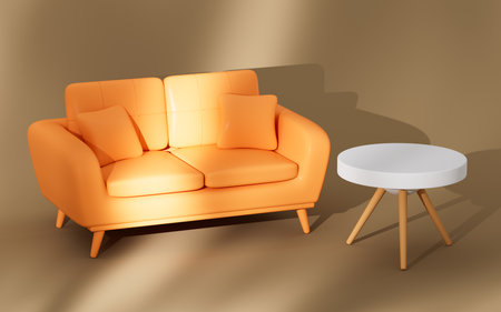 Yellow sofa model, 3d rendering. Digital drawing.の写真素材