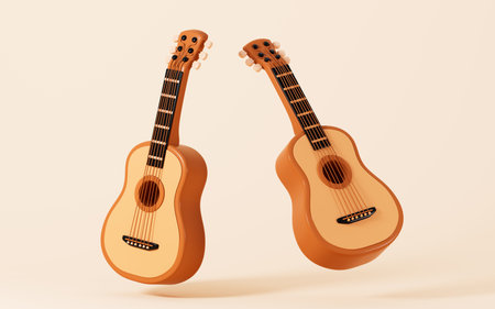 Cartoon guitar model, 3d rendering. Digital drawing.の写真素材