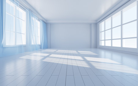 White interior building with windows, 3d rendering. Digital drawing.の写真素材