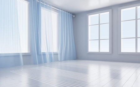 White interior building with windows, 3d rendering. Digital drawing.の写真素材