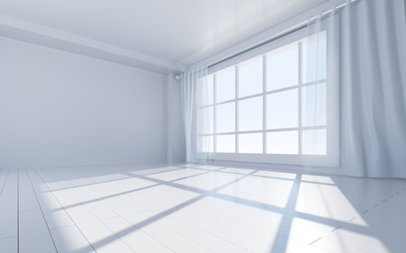 White interior building with windows, 3d rendering. Digital drawing.の写真素材