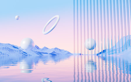Abstract water surface and geometry background, 3d rendering. Digital drawing.の写真素材