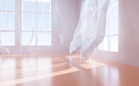 White interior building with windows, 3d rendering. Digital drawing.の写真素材