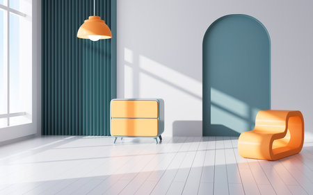 Interior geometric architecture and e-commerce background, 3d rendering. Digital drawing.の写真素材