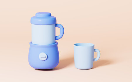 Cartoon blender and mug in the pink background, 3d rendering. Digital drawing.の写真素材