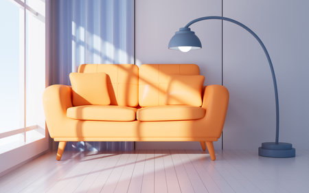 Interior geometric building and sofa model, 3d rendering. Digital drawing.の写真素材
