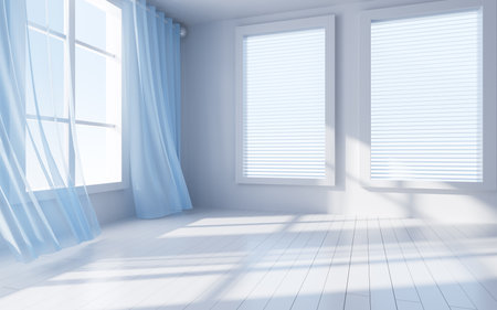 White interior building with windows, 3d rendering. Digital drawing.の写真素材
