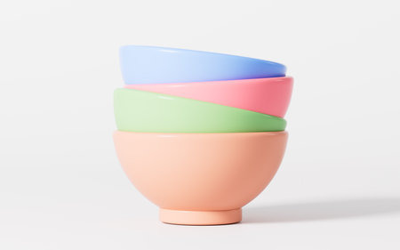 A stack of empty bowls in the white background, 3d rendering. Digital drawing.の写真素材