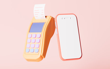 Cartoon pos machine and mobile phone, 3d rendering. Digital drawing.の写真素材