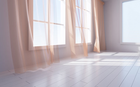 White interior building with windows, 3d rendering. Digital drawing.の写真素材