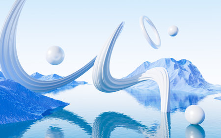 Abstract water surface and geometry curve background, 3d rendering. Digital drawing.の写真素材